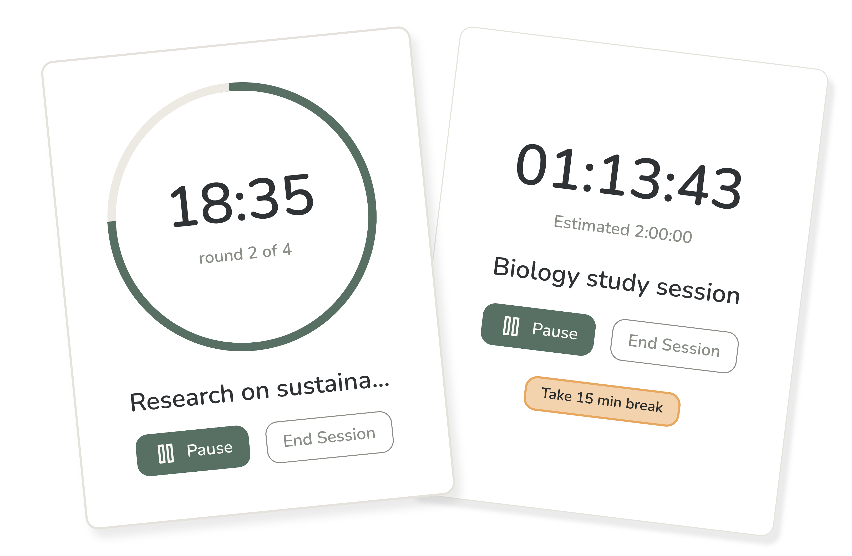 Flowstate study timer switching between a Pomodoro cycle and an open-ended deep work session